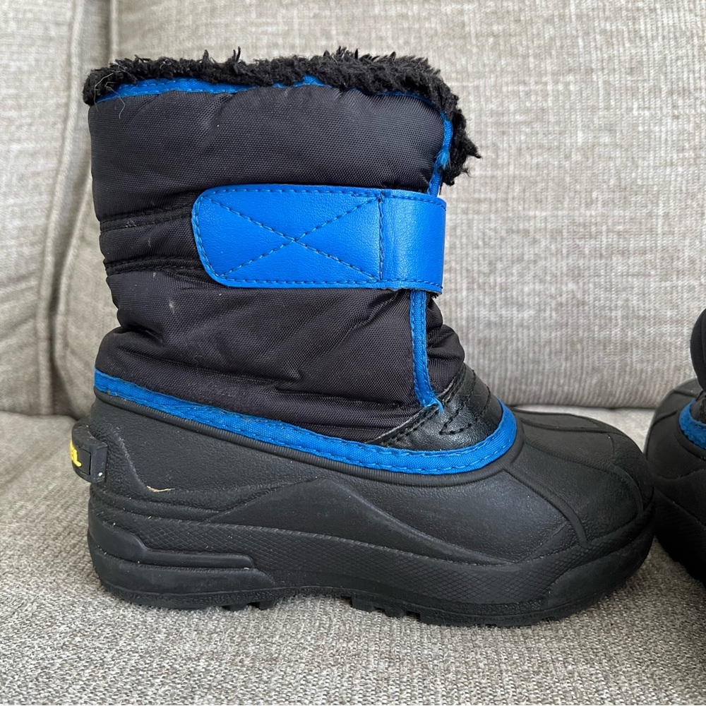 Kid’s Sorel Winter Snow Boots Toddler Boy 12 Black Blue Yellow Faux Fur - Picture 6 of 12